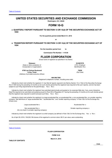 Thumbnail Fluor Corporation
 10-Q Quarterly Report FY2016 