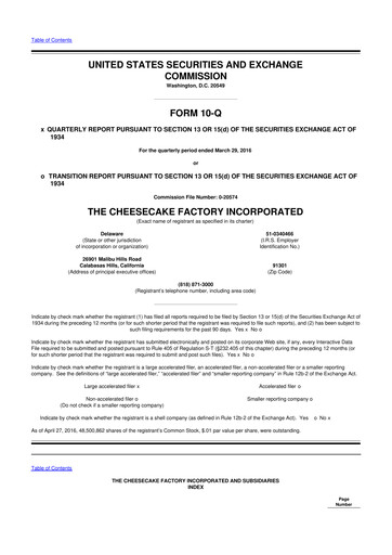 Vorschaubild The Cheesecake Factory
 10-Q Quartalsbericht 2016 