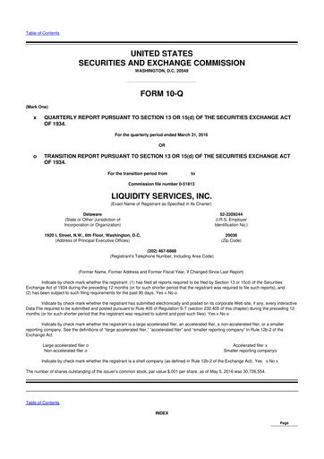 Miniature Liquidity Services
 10-Q Rapport trimestriel 2016 