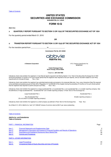 Thumbnail AbbVie 10-Q Quarterly Report FY2016 