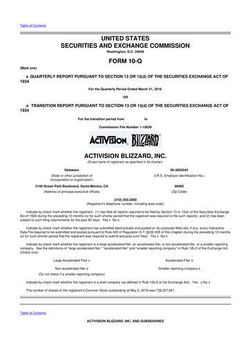 Thumbnail Activision Blizzard 10-Q Quarterly Report FY2016 