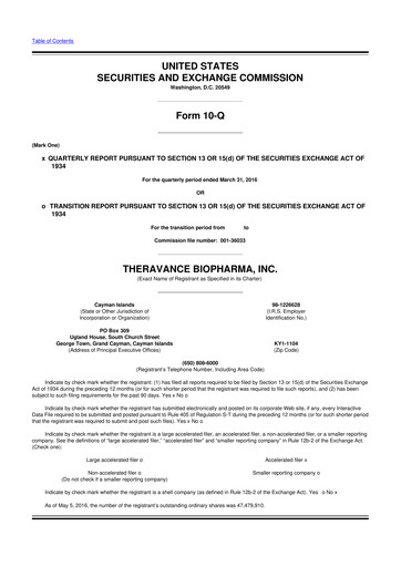 Vorschaubild Theravance Biopharma
 10-Q Quartalsbericht 2016 