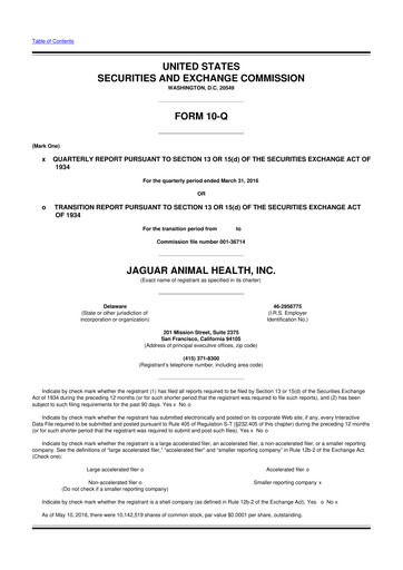 Thumbnail Jaguar Health 10-Q Quarterly Report FY2016 