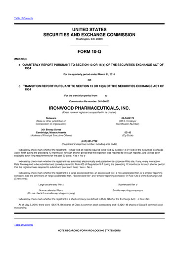 Thumbnail Ironwood Pharmaceuticals
 10-Q Quarterly Report FY2016 
