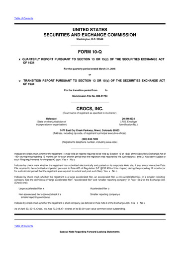 Miniature Crocs 10-Q Rapport trimestriel 2016 