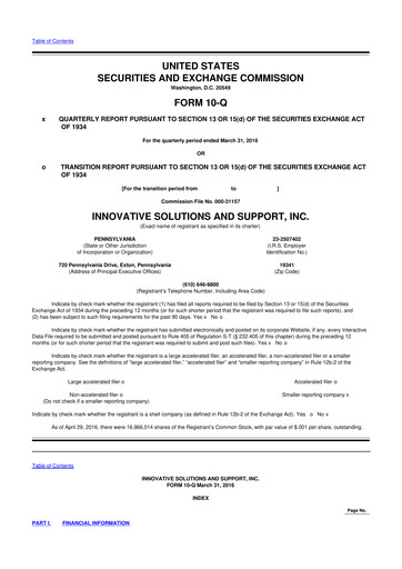 Thumbnail Innovative Solutions and Support 10-Q Quarterly Report FY2016 