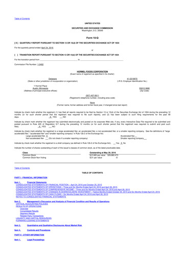 Thumbnail Hormel Foods 10-Q Quarterly Report FY2016 