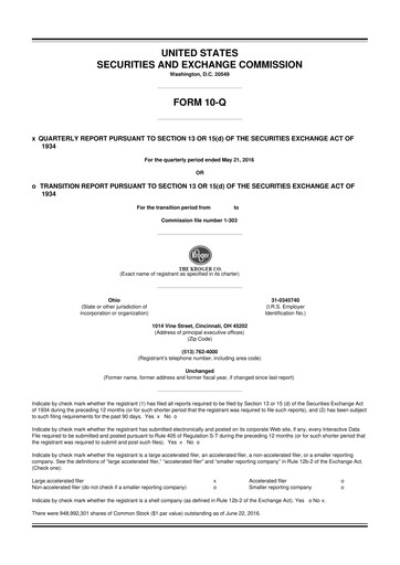 Miniature Kroger 10-Q Rapport trimestriel 2016 