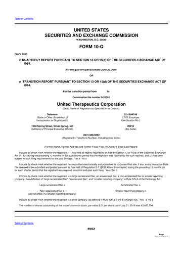 Thumbnail United Therapeutics 10-Q Quarterly Report FY2016 
