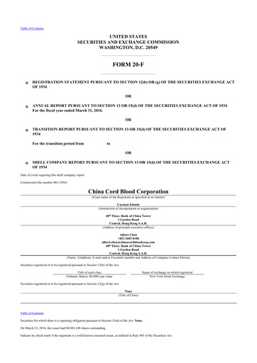 Thumbnail Global Cord Blood 20-F Annual Report 2016