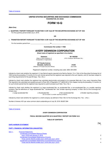 Miniature Avery Dennison
 10-Q Rapport trimestriel 2016 