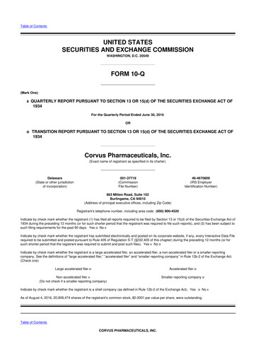 Thumbnail Corvus Pharmaceuticals
 10-Q Quarterly Report FY2016 