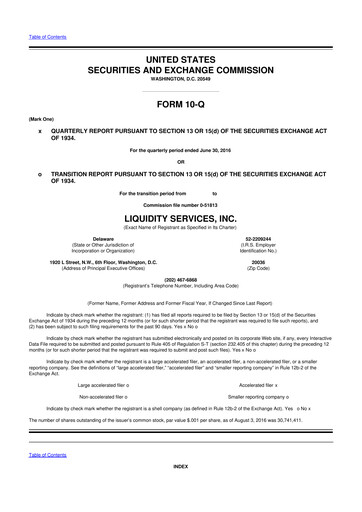 Miniature Liquidity Services
 10-Q Rapport trimestriel 2016 