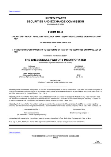 Vorschaubild The Cheesecake Factory
 10-Q Quartalsbericht 2016 