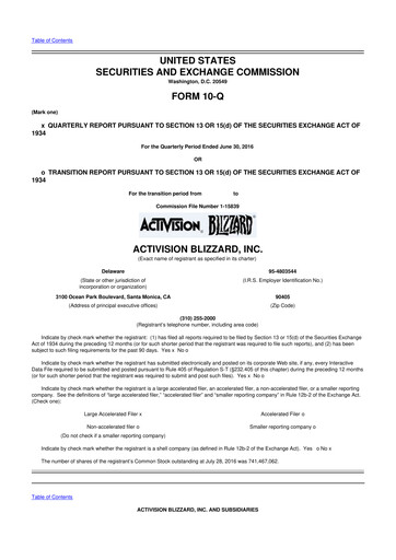 Thumbnail Activision Blizzard 10-Q Quarterly Report FY2016 