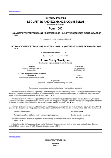 Vorschaubild Arbor Realty Trust
 10-Q Quartalsbericht 2016 