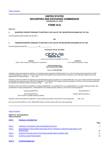 Thumbnail AbbVie 10-Q Quarterly Report FY2016 