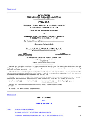 Vorschaubild Alliance Resource Partners 10-Q Quartalsbericht  