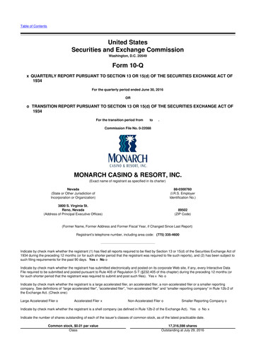 Thumbnail Monarch Casino & Resort 10-Q Quarterly Report FY2016 