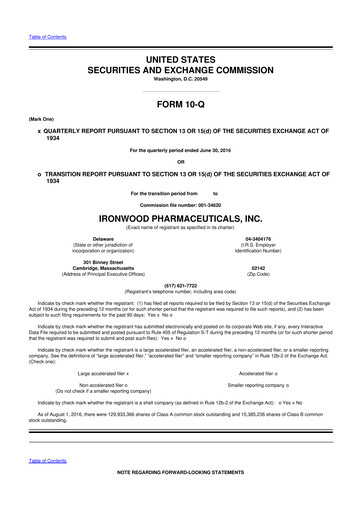 Thumbnail Ironwood Pharmaceuticals
 10-Q Quarterly Report FY2016 