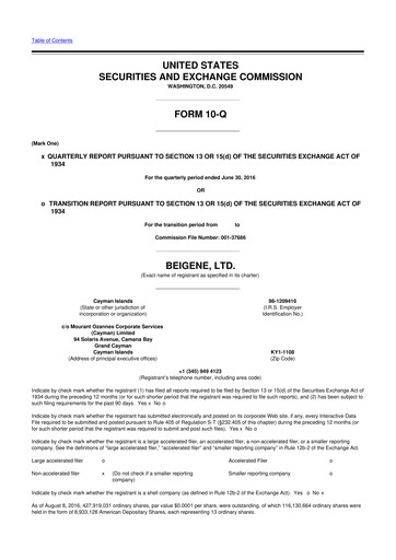 Thumbnail BeOne Medicines 10-Q Quarterly Report FY2016 