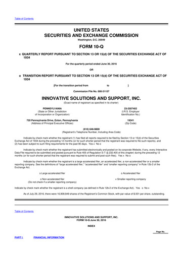 Thumbnail Innovative Solutions and Support 10-Q Quarterly Report FY2016 