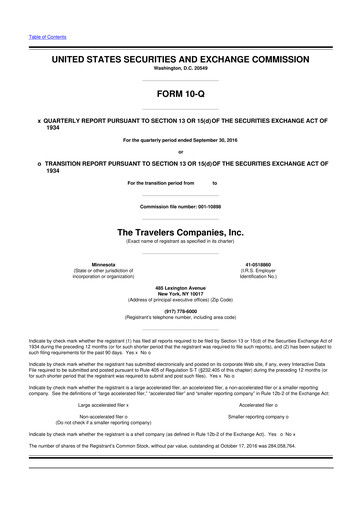 Thumbnail The Travelers Companies 10-Q Quarterly Report FY2016 