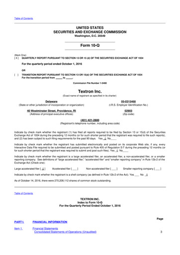 Miniature Textron 10-Q Rapport trimestriel 2016 