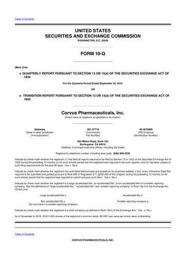 Thumbnail Corvus Pharmaceuticals
 10-Q Quarterly Report FY2016 
