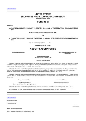 Thumbnail Abbott Laboratories 10-Q Quarterly Report FY2016 