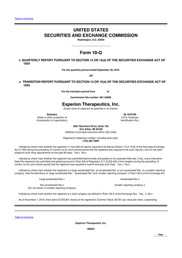 Thumbnail Esperion Therapeutics 10-Q Quarterly Report FY 