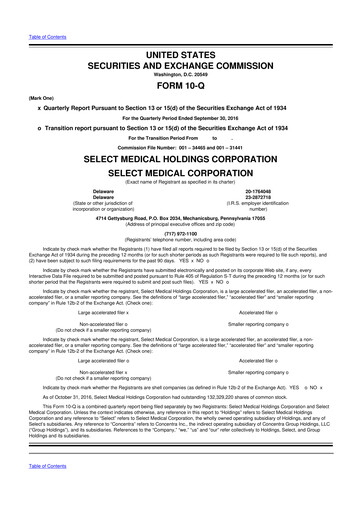 Thumbnail Select Medical Holdings 10-Q Quarterly Report FY2016 