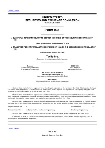 Miniature Twilio 10-Q Rapport trimestriel 2016 