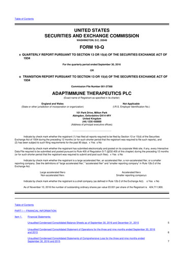 Thumbnail Adaptimmune Therapeutics 10-Q Quarterly Report FY2016 