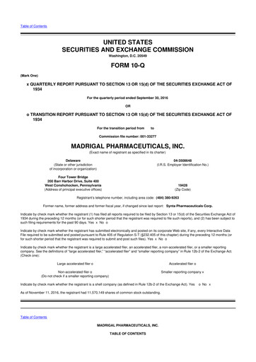 Thumbnail Madrigal Pharmaceuticals
 10-Q Quarterly Report FY2016 