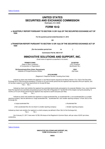 Thumbnail Innovative Solutions and Support 10-Q Quarterly Report FY2017 