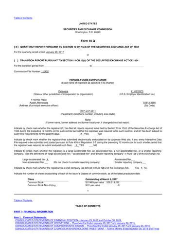 Thumbnail Hormel Foods 10-Q Quarterly Report FY2017 