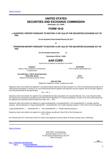 Thumbnail AAR 10-Q Quarterly Report FY2017 