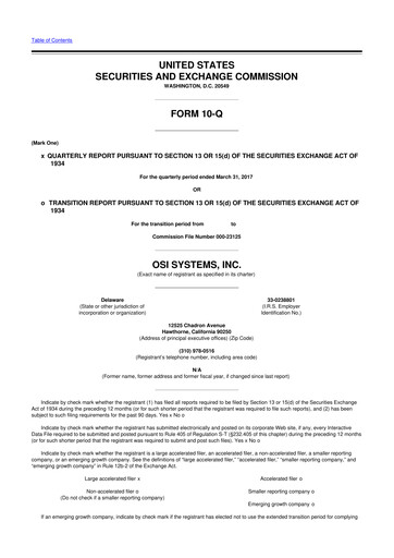 Thumbnail OSI Systems
 10-Q Quarterly Report FY2017 