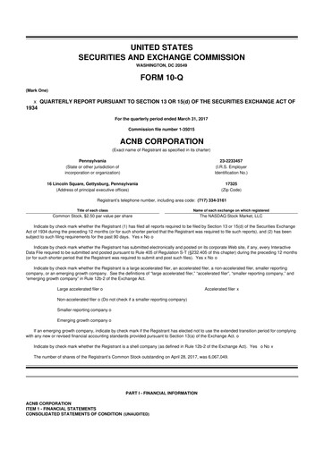 Thumbnail ACNB Corporation
 10-Q Quarterly Report FY2017 