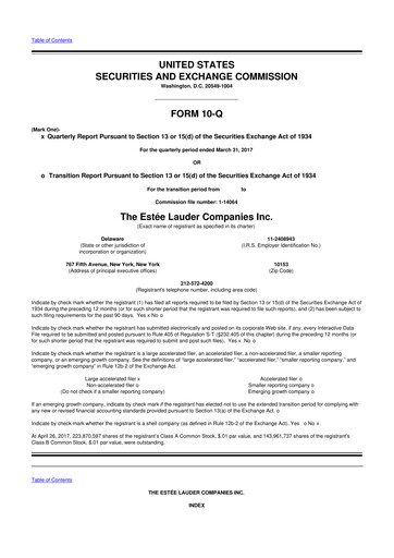 Miniature Estee Lauder 10-Q Rapport trimestriel 2017 