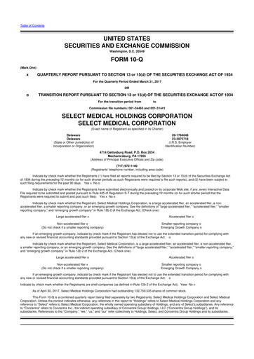Thumbnail Select Medical Holdings 10-Q Quarterly Report FY2017 