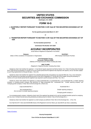 Miniature Accuray 10-Q Rapport trimestriel 2017 