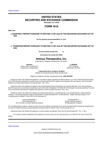 Vorschaubild Amicus Therapeutics
 10-Q Quartalsbericht 2017 