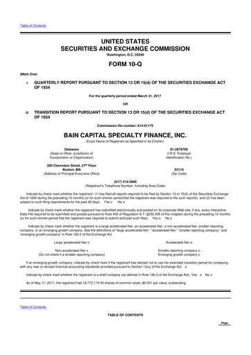 Thumbnail Bain Capital Specialty Finance
 10-Q Quarterly Report FY 