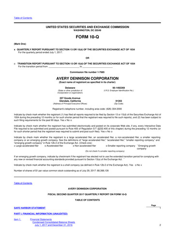 Miniature Avery Dennison
 10-Q Rapport trimestriel 2017 