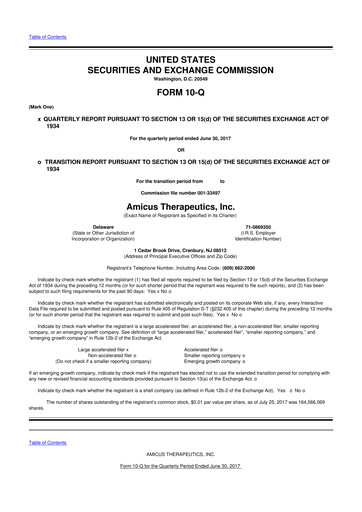 Vorschaubild Amicus Therapeutics
 10-Q Quartalsbericht 2017 