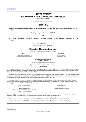 Thumbnail Esperion Therapeutics 10-Q Quarterly Report FY 