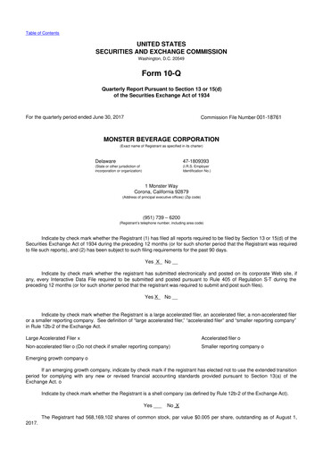 Thumbnail Monster Beverage 10-Q Quarterly Report FY2017 