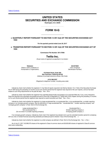 Miniature Twilio 10-Q Rapport trimestriel 2017 